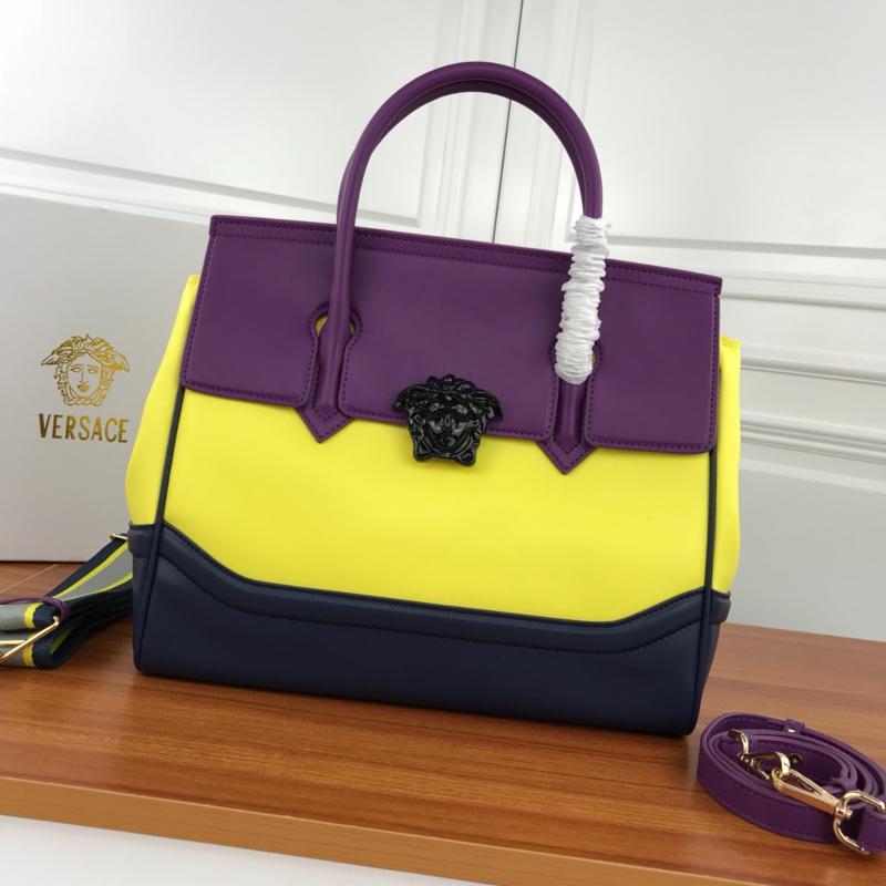 Versace Chain Handbags DBFF453 Full leather plain pattern color matching yellow purple black
